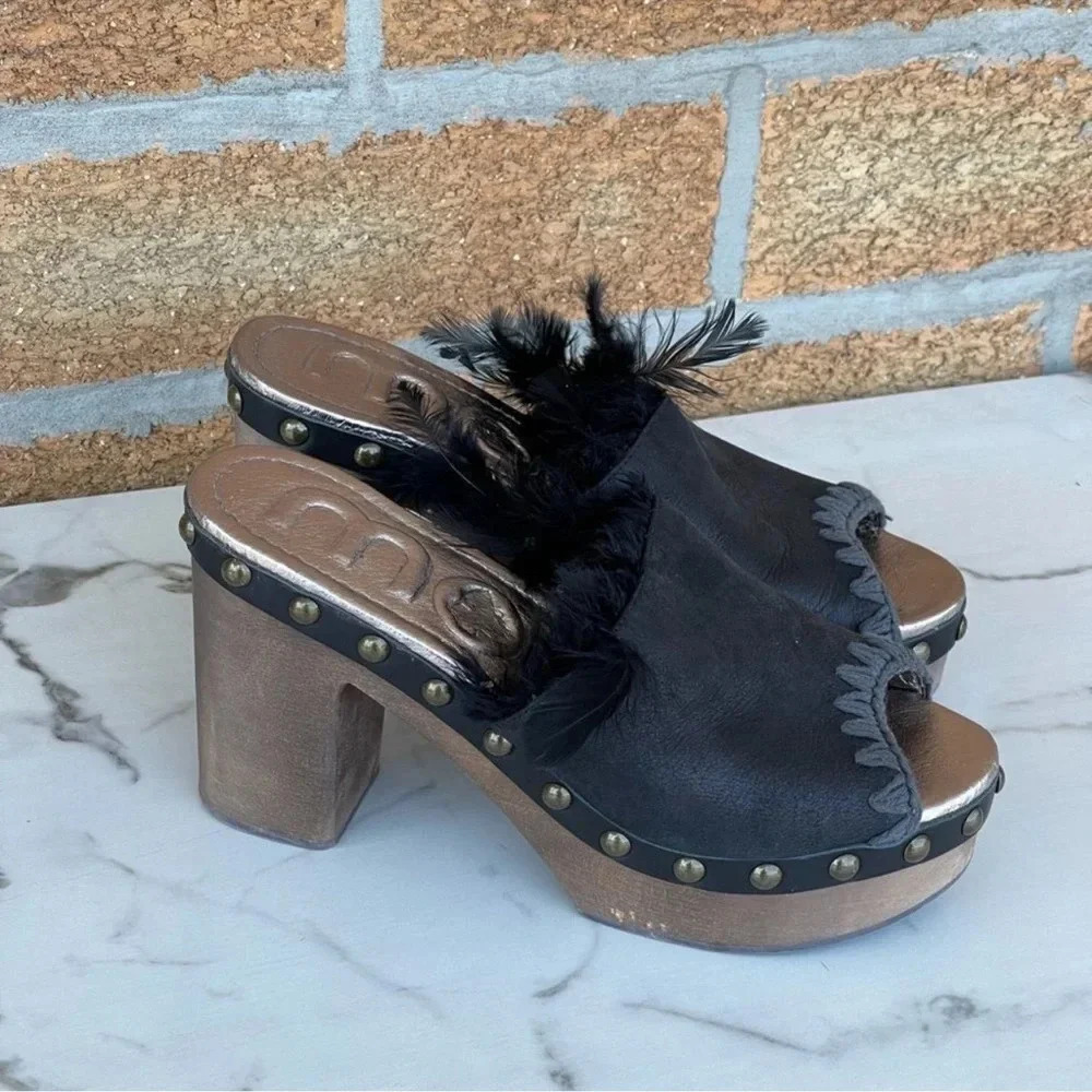 MOU HIGH HEEL WOOD CLOG SIZE 38/8